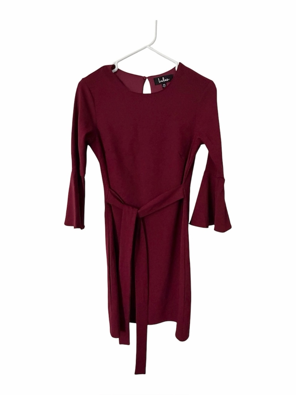 Lulus Burgundy Bell Sleeve Wrap Dress Tie Waist XS